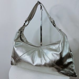 Silver HOBO International 'Paulette' Leather Shoulder Bag